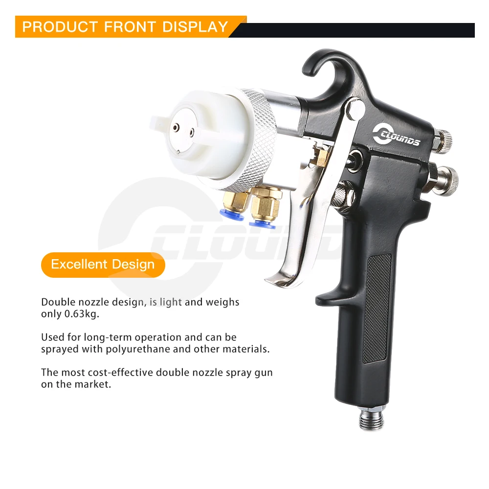 SAT1182 Paint Chrome Double Action Airbrush Air Spray Gun Car Paint Gun Double Nozzle Spray Gun Pressure Feed Pneumatic Paint