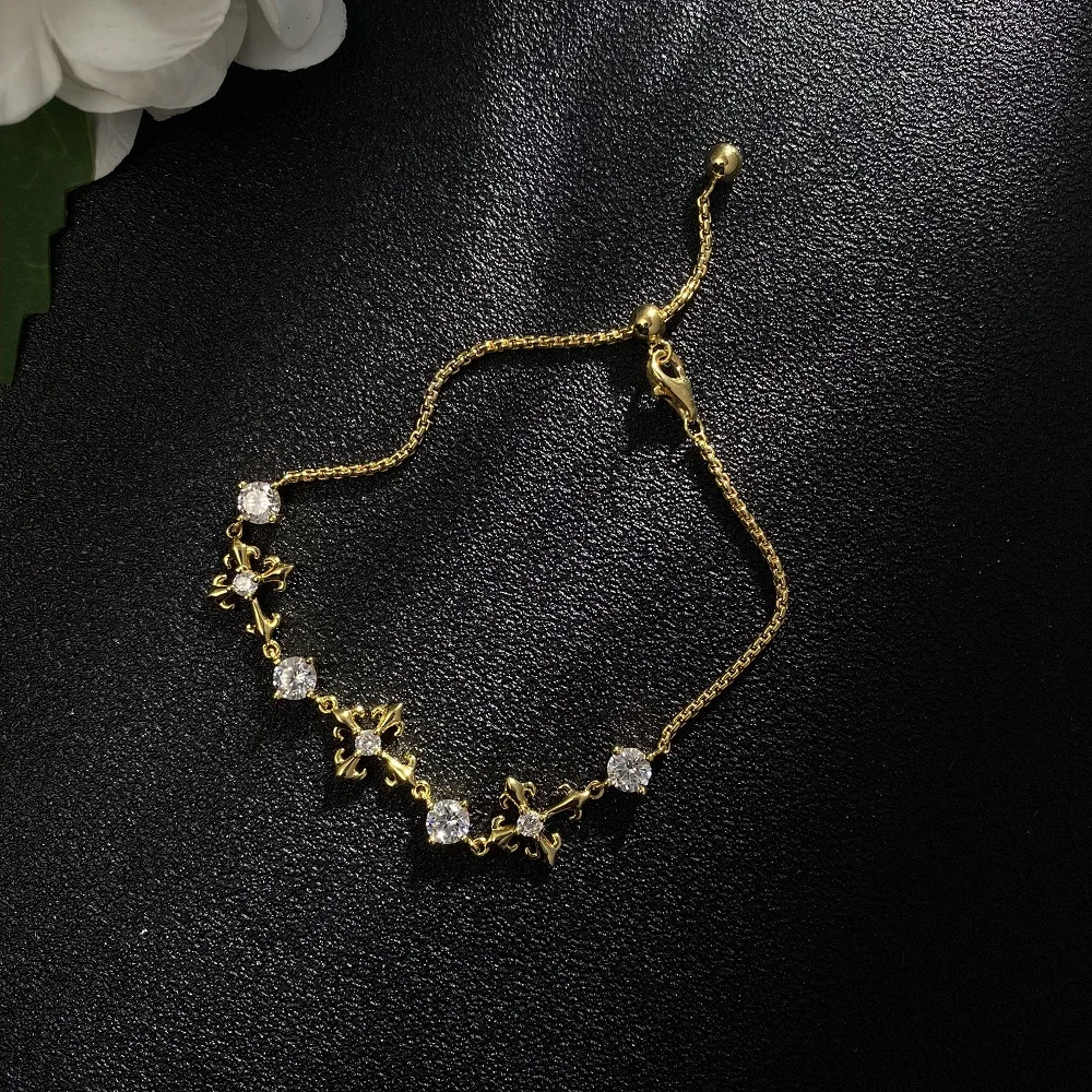 

S925 Sterling Silver Cross Iris Flower for Bracelet Exquisite Mid-Century Style Accessible Luxury for Best Friend Hand Jewelry