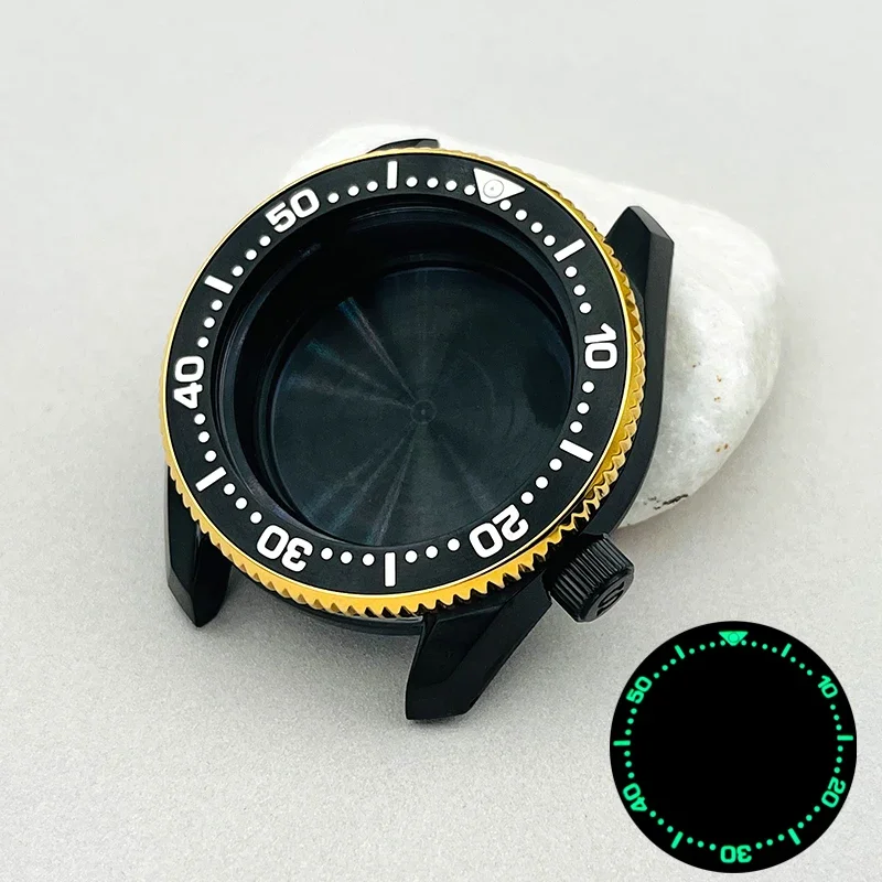 Gold Gear Bezel Black Watch Cases Wave Bottom Cover 42mm Duotone Fits Seiko SPB185 SPB187 NH35 NH36 Movements Watch Repair Parts