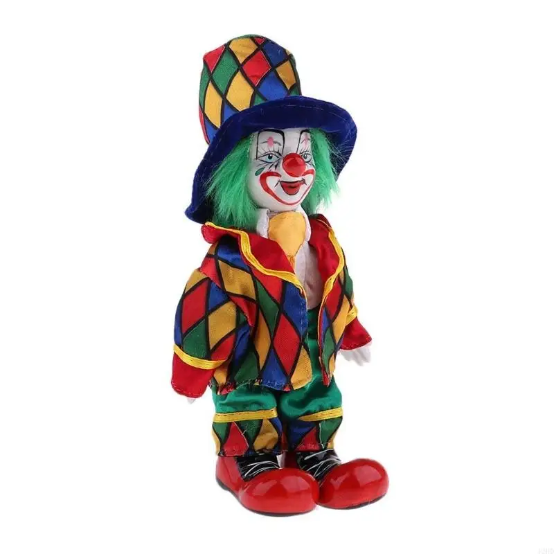 J2hd porcelana palhaço boneca com traje colorido acessórios exibição casa circo palhaço estatueta