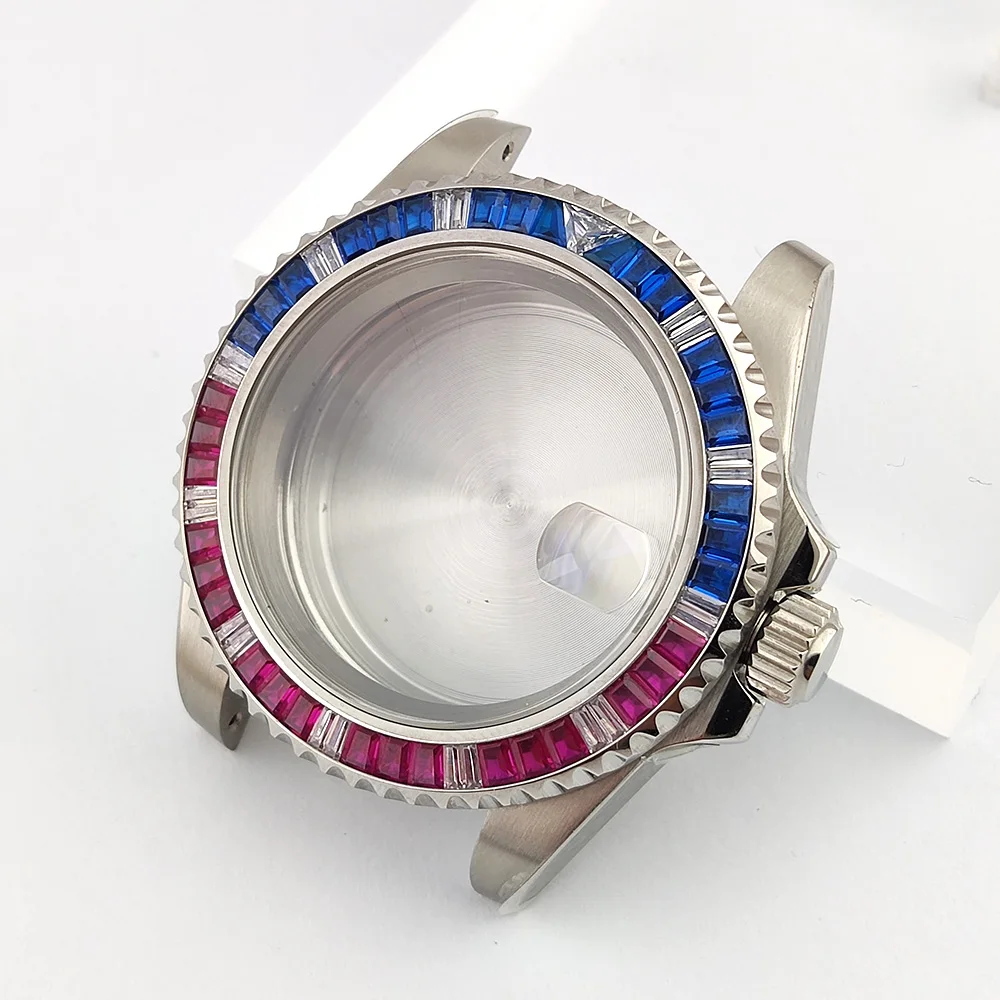 Gemstone crystal bezel NH35 watch case 40.5mm Men's watch Stainless steel sapphire glass Diving watch case fit NH35 Movement