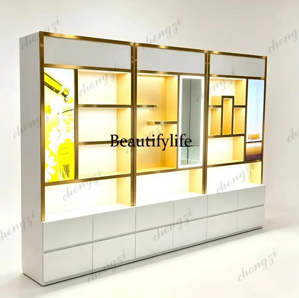Macron Modern Stainless Steel Beauty Display Cabinet for SPA & Salon, Professional Retail Shelving Unit ,Fully Assembled
