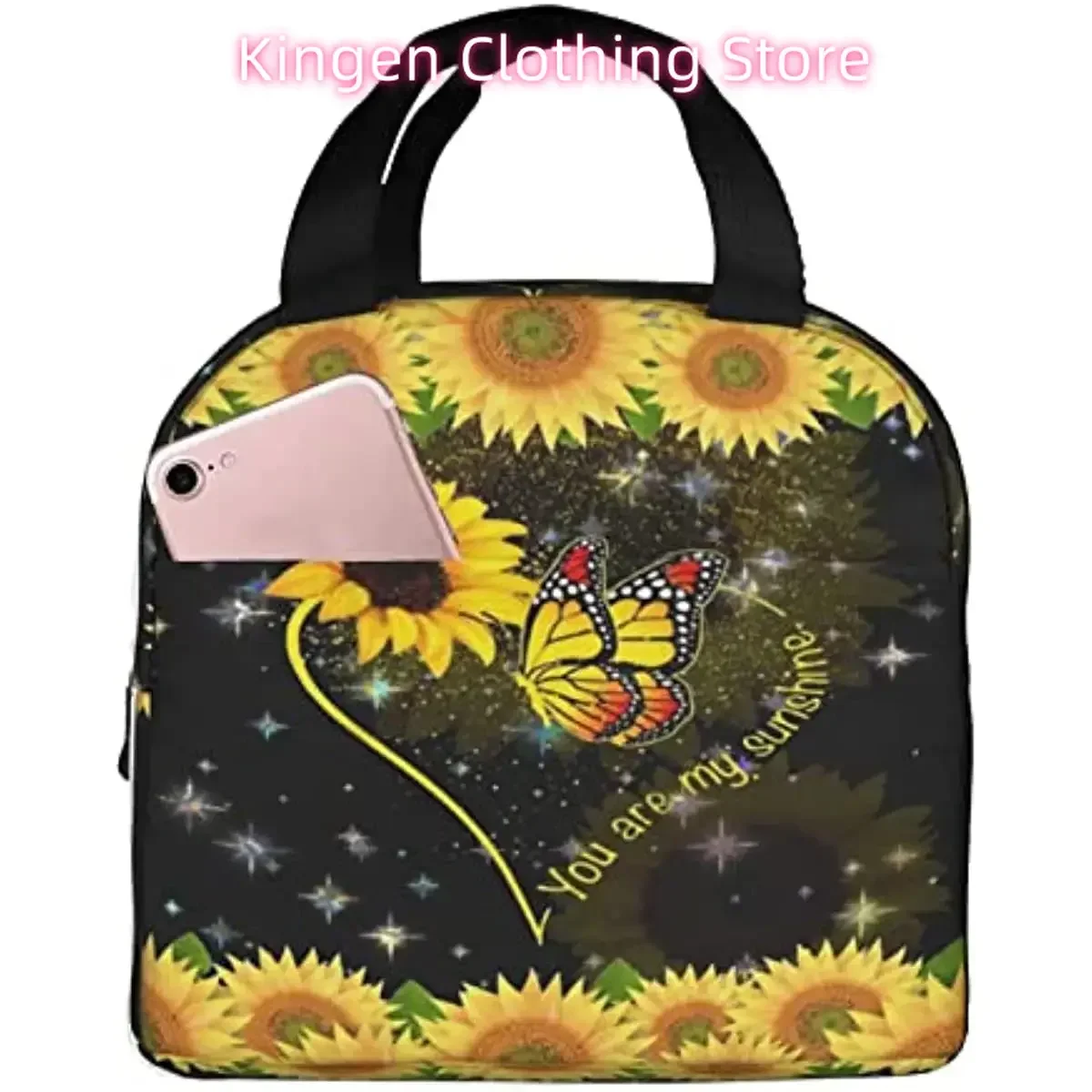 Butterfly, You Are My Sunshine, Sunflower, Cute Cartoon Character, Multi-functional Lunch Box, Reusable Lightweight Lunch Bag