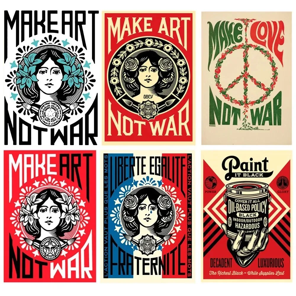 Retro Make Art Not War Wall Art Prints Canvas Painting Shepard Fairey Vintage Poster Wall Picture for Room Interior Decor