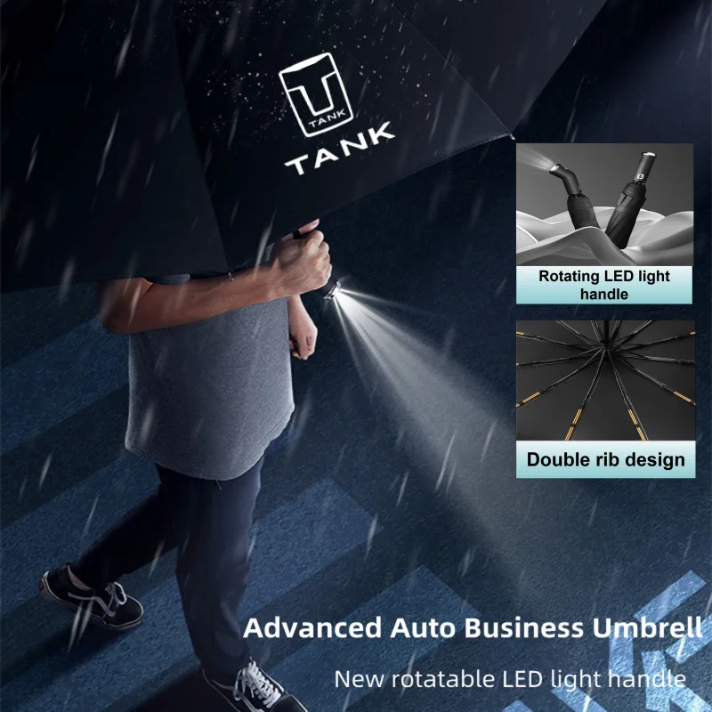 

Fully Automatic Folding Umbrella with Double Bones LED Windproof Parasol for Great Wall GWM Tank 300 City 700 Border 400 500 PHE