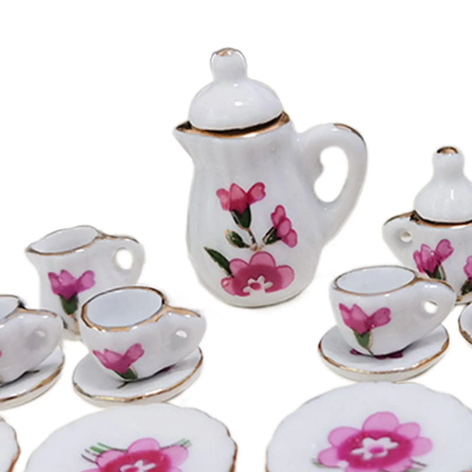 1:12 Casa delle bambole in miniatura Tazza da tè in porcellana Accessori Giocattoli, Simulazione della sala da pranzo Articoli da pranzo, Mini Teiera Tazza Piatto Ornamenti