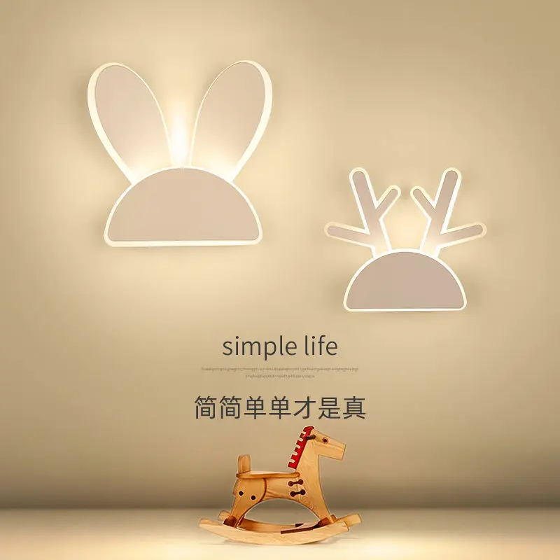 

Children's Room Wall Lamp Boys and Girls Wiring Bedside Lamps Warm Creative Cartoon Nordic Bedroom Rabbit Wall Lights