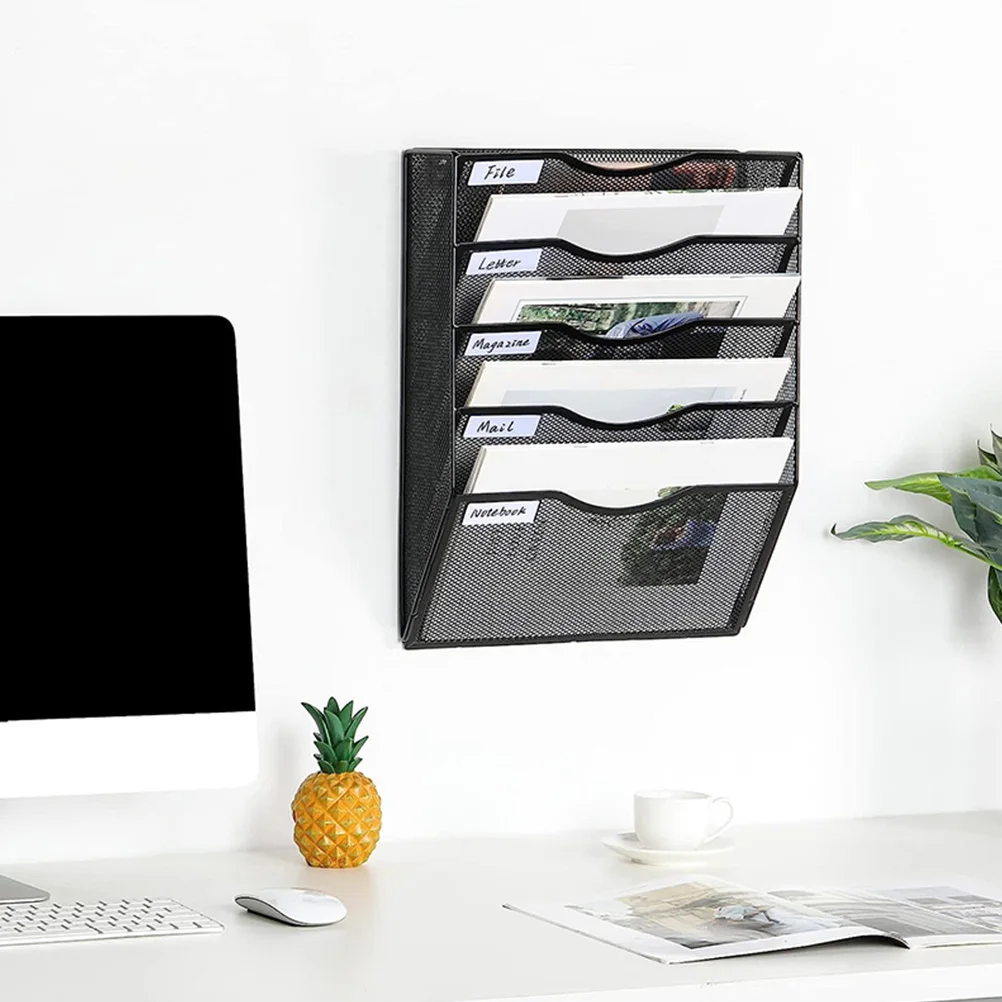 5 camadas de metal a4 documento menu rack revista titular ferro arquivo gerenciamento rack preto montagem na parede escritório ganizer