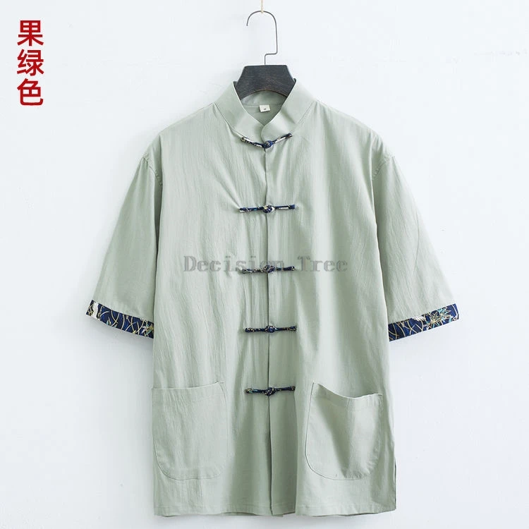 2024 chinese tang style men summer daily wushu top vintage elegant temperament versatile hanfu top thin loose cotton linen shirt