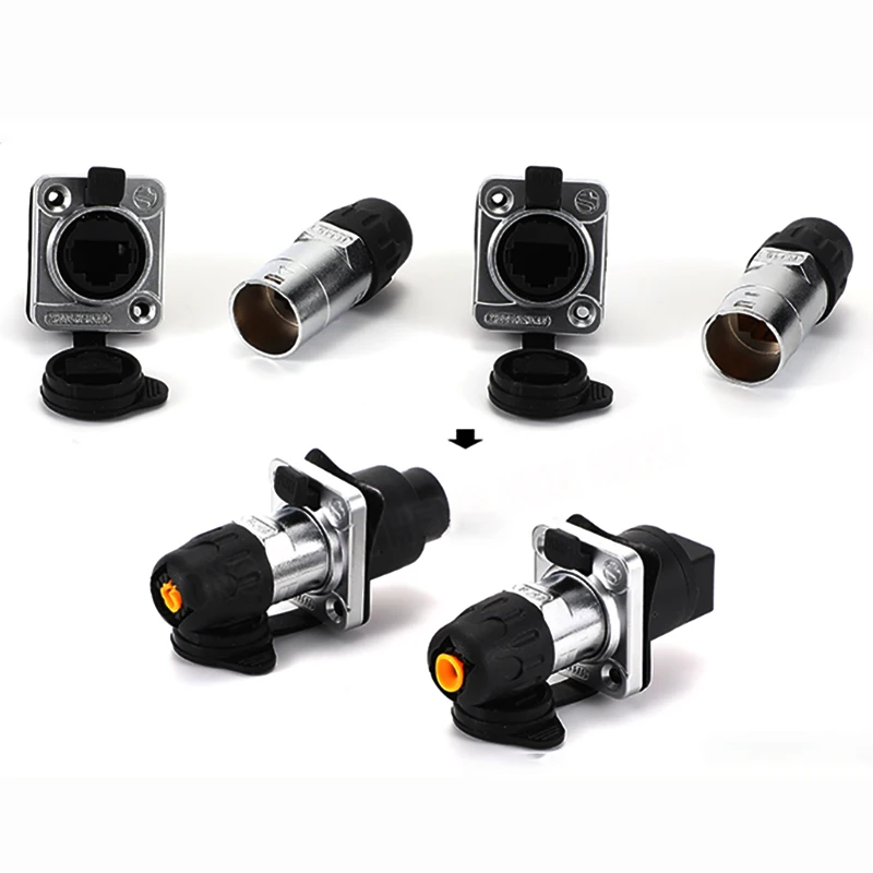 D-Typ-Modul RJ45 CAT5E Vertikaler Panel-Mount-Stecker Netzwerk-Ethercon-Chassis-Buchse, D-N8FDP RJ45-Einvoer/Pass-Buchse für Panelmontage – Detail 10