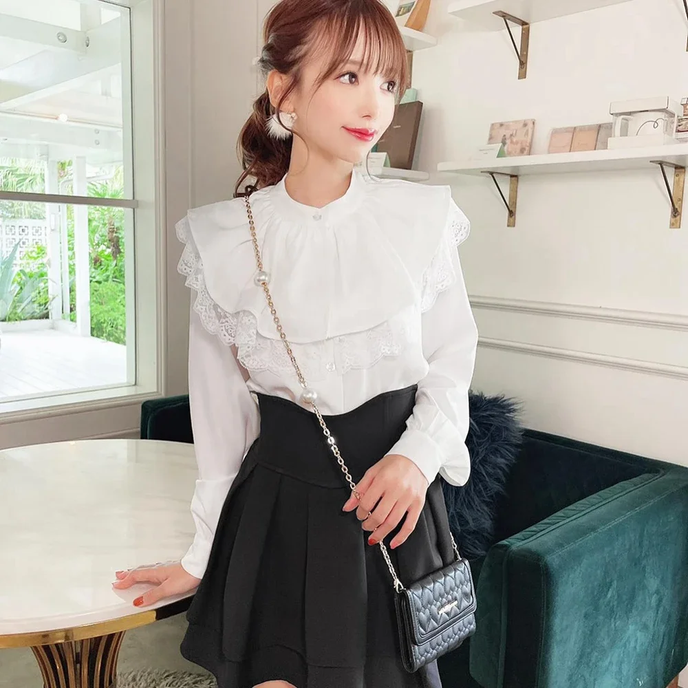 Japanese Style Mini Skirts for Women Mine Mass-Produced Sweet Black Skirt Culottes Autumn Summer Ruffled Pleated Short Skirt
