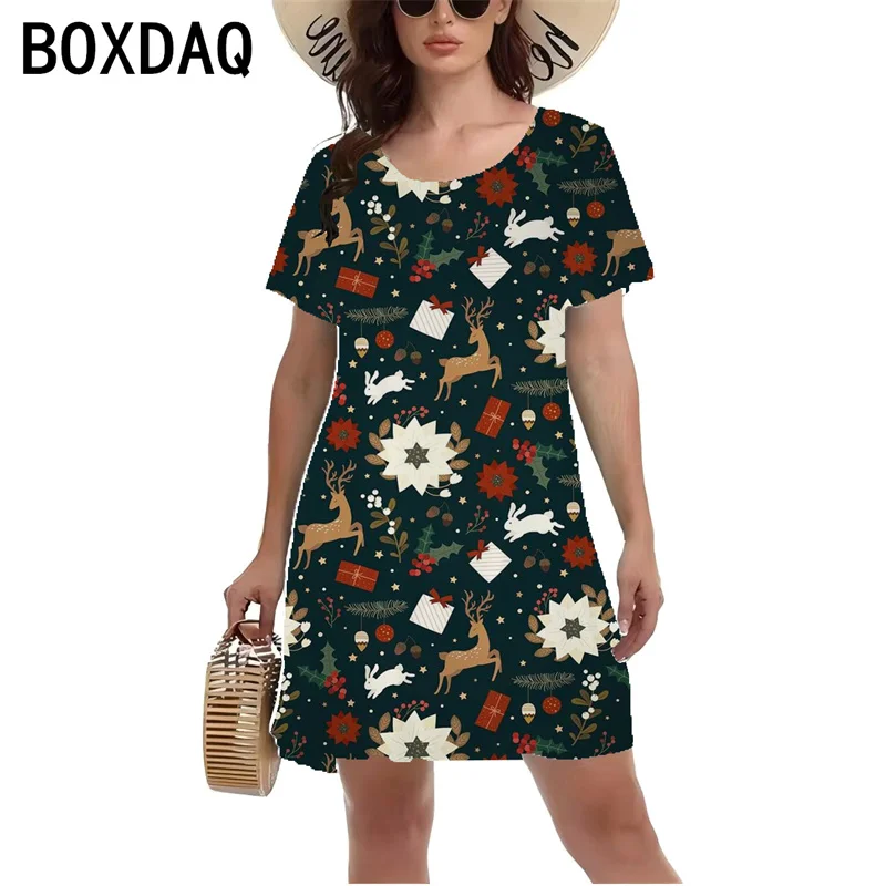 Ladies' Christmas Party Dress 3D Funny Christmas Gift Christmas Tree Pattern Print Dress Short Sleeve O-Neck Casual A-Line Dress