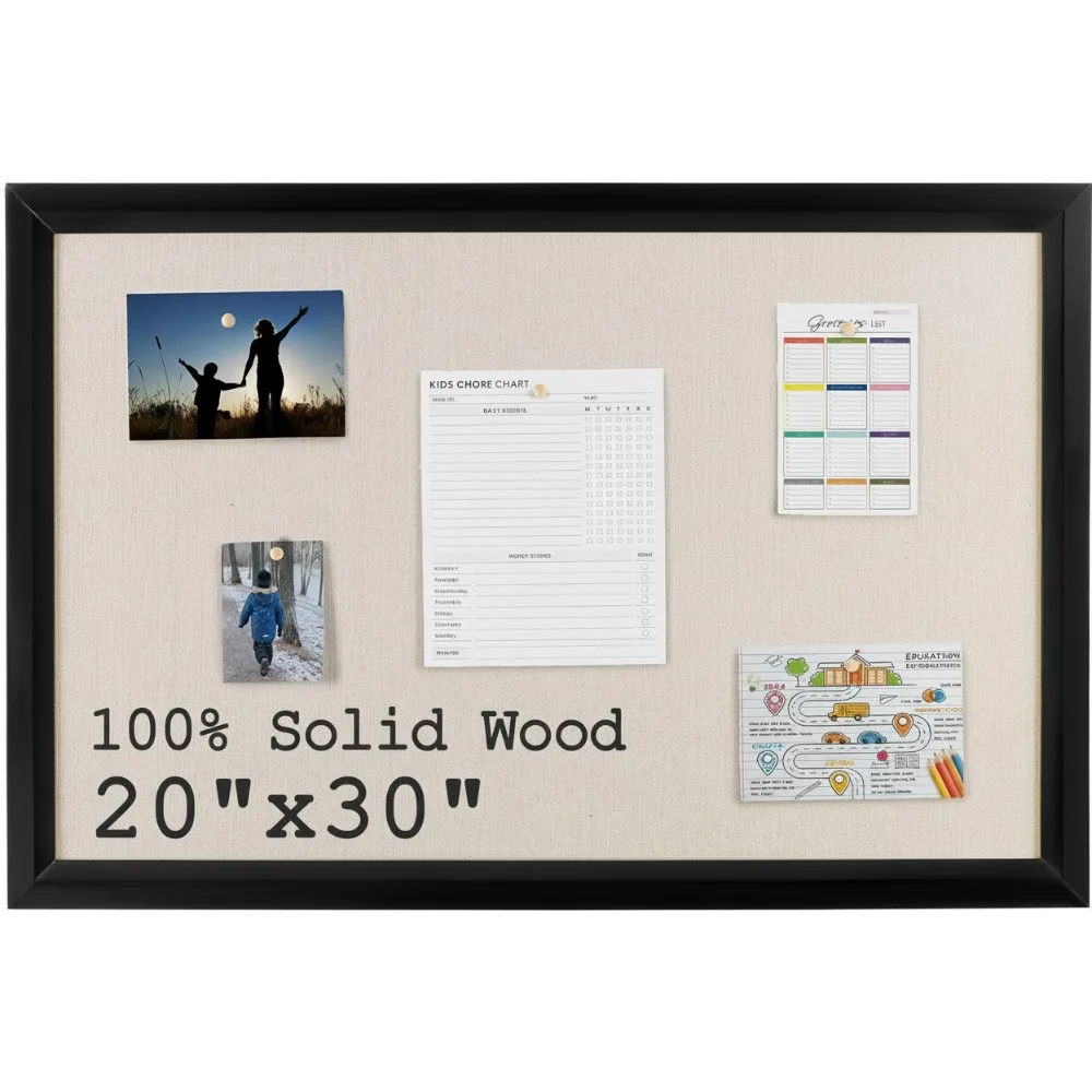 لوحة إعلانات من الفلين مقاس 30 × 20 بوصة مع غطاء من الكتان، لوحة إبر جدارية بإطار خشبي لديكور المنزل والمكتب والمدرسة #1