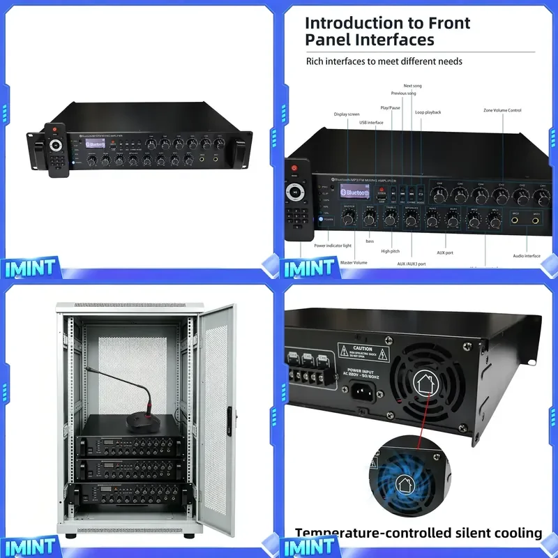 6 Zone Independent Volume Control PA Power Amplifier for 5.0 USB AUX Mic Input 150W-1000W Professional Public