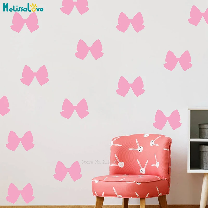 4 Styles Cute Pretty Bows Pattern Wall Graphic Sticker Kids Nursery Decorative Vinyl Removable Decal for Lovely Girls YT6746