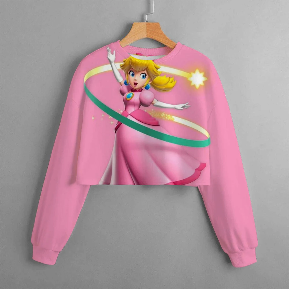 Super Marios and Princess Peach Cropped Hoodie Kids felpa con cappuccio autunno Fashion Girl felpa con cappuccio Girl 4-14 anni