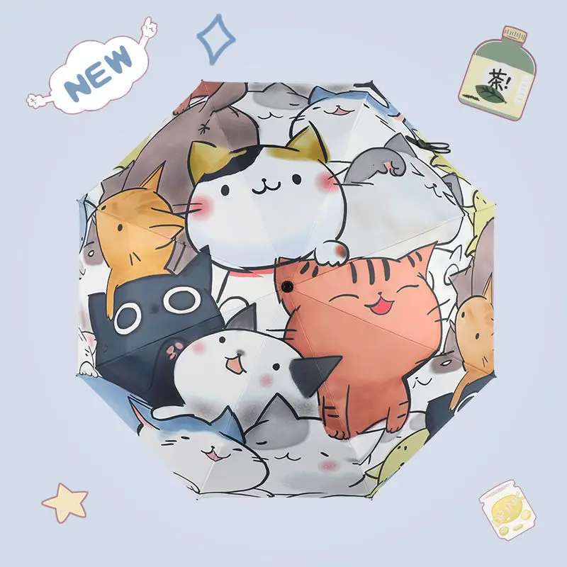 

Japanese Style Cute Cat Automatic Umbrella Black Coating UV Protection Foldable Sun Rain Umbrella Ins Trend Dual Use Women Men