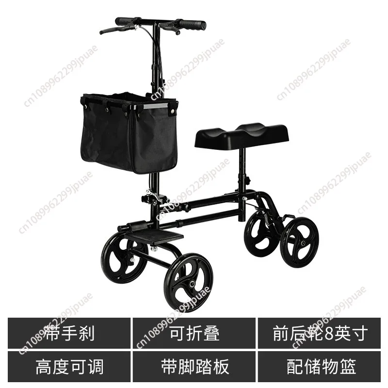 Lightweight Foldable 4 Wheel Steerable Knee Walker With Basket Medical Mobility Scooter For Disabled Adults