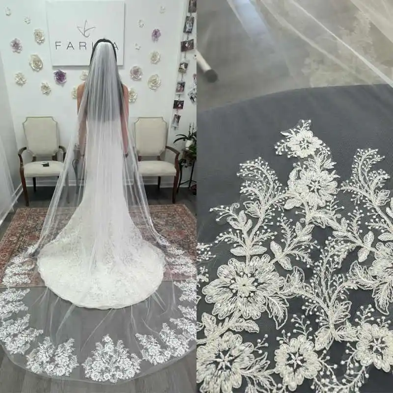 

Elegant Wedding Bridal Veils 3M Cathedral Long With Comb One Layer Lace Appliques Sequin Wedding Accessories velos de novia