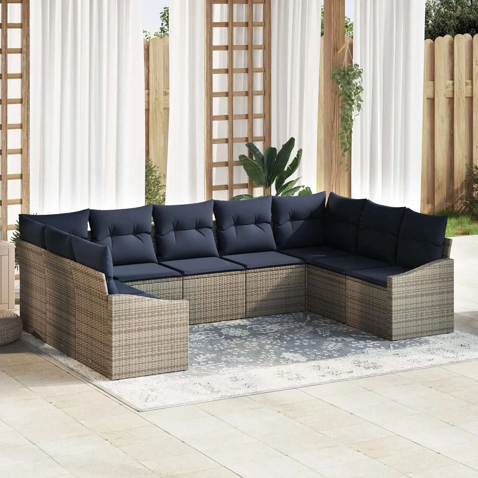 

10 Piece Light Gray Poly Rattan Garden Sofa Set with Cushions Outdoor Furniture