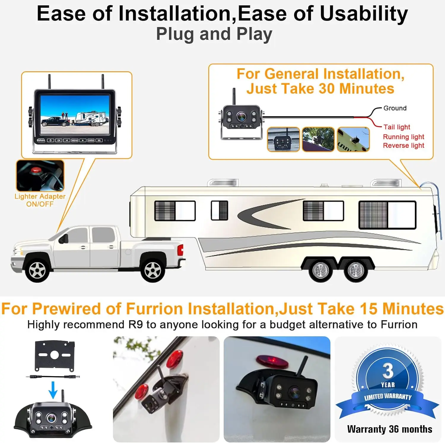 RV Backup Camera Wireless Strong Signal: HD 1080P 7''Touch Key Recording Monitor Rear View System Trailers/5th Wheel 4 Channels