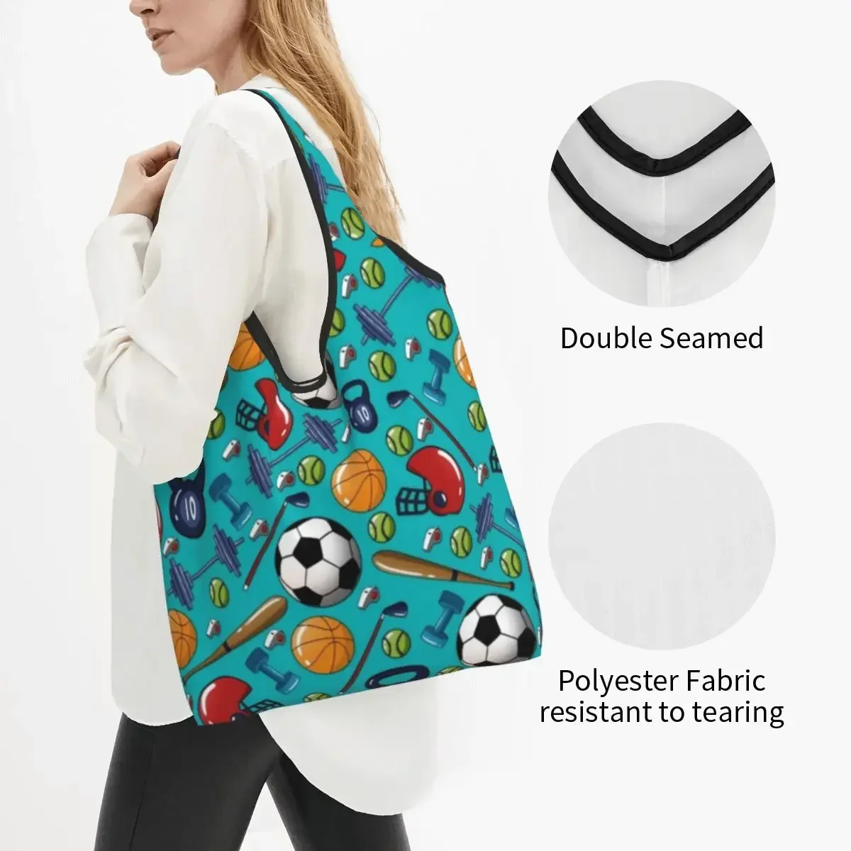 Football Soccer Grocery Shopping Bag Funny Shopper Tote Shoulder Bags Big Capacity Portable Handbag