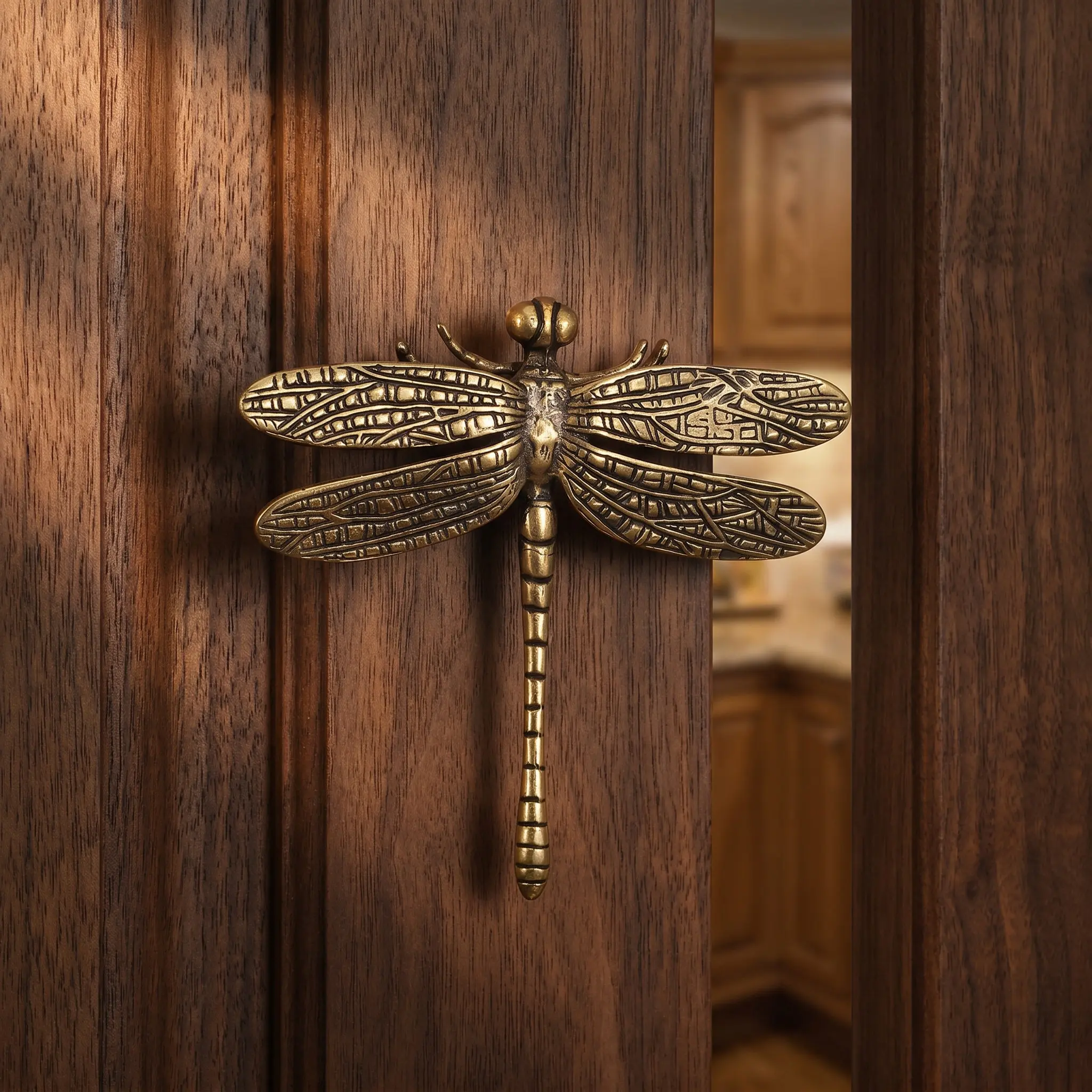 Brass Dragonfly Cabinet Knobs – Vintage Decorative Drawer Pulls for Dresser, Door Handles