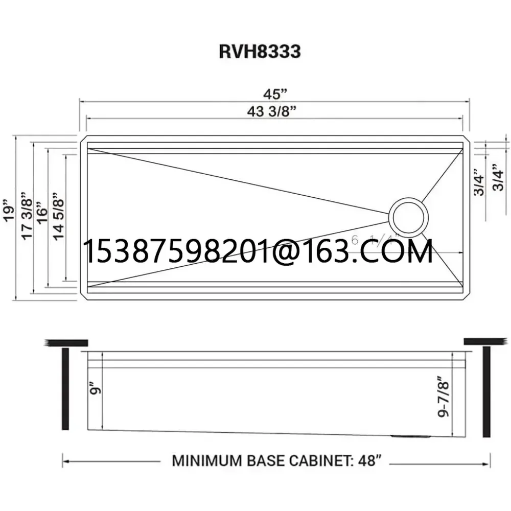 Undermount wastafel dapur LED 45 inci, stasiun kerja 16 Gauge Stainless Steel - RVH8333