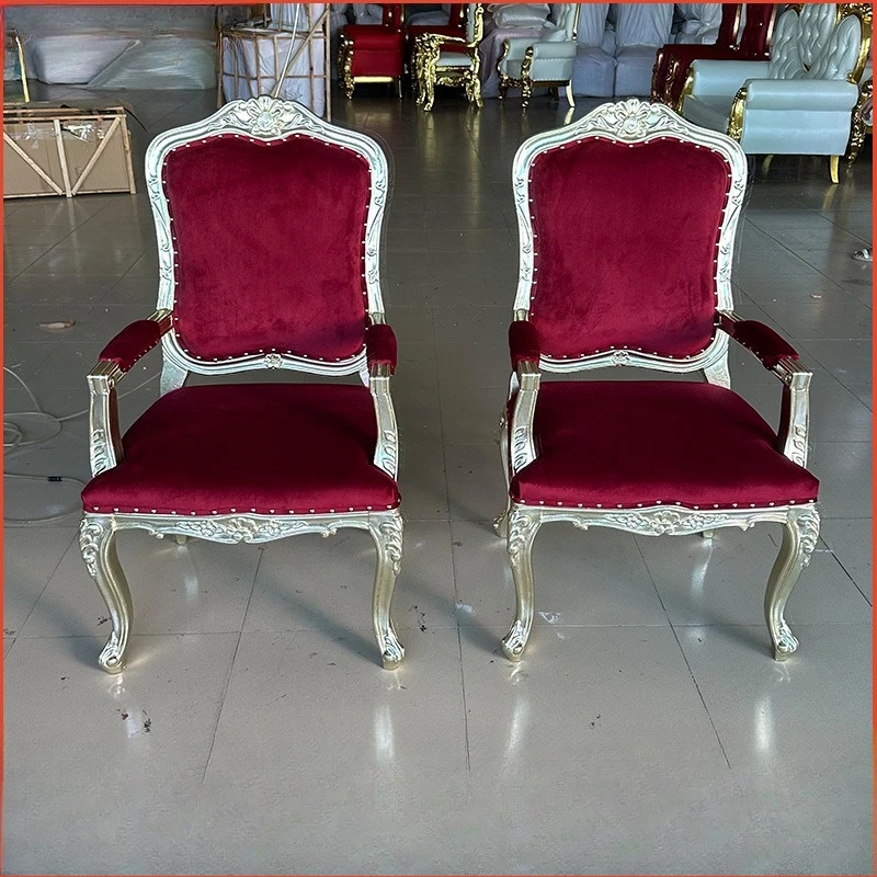 European-style commercial solid wood leisure chair, wedding hotel special backrest carved armrest conference negotiation chair