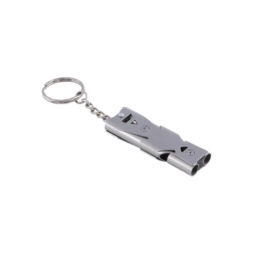 Portable Emergency Stainless Steel Keychain Whistle Double Pipe High Decibel