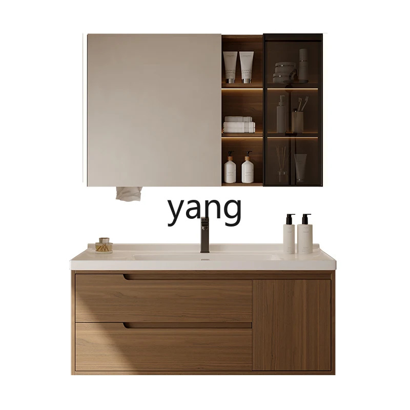 Yjq walnut ceramic integrated basin bathroom cabinet Chinese toilet washstand