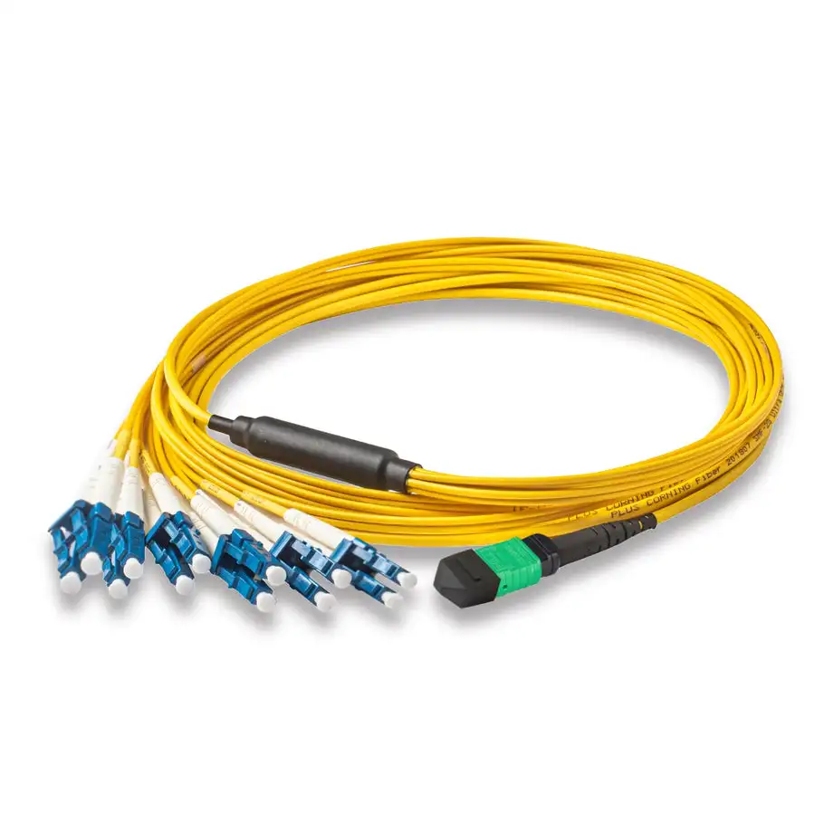 mpo-apcメス-6lc-upcデュプレックスos2シングルモード光ファイバーブレイクアウトケーブル-12芯-タイプb-20mm-lszh、黄色