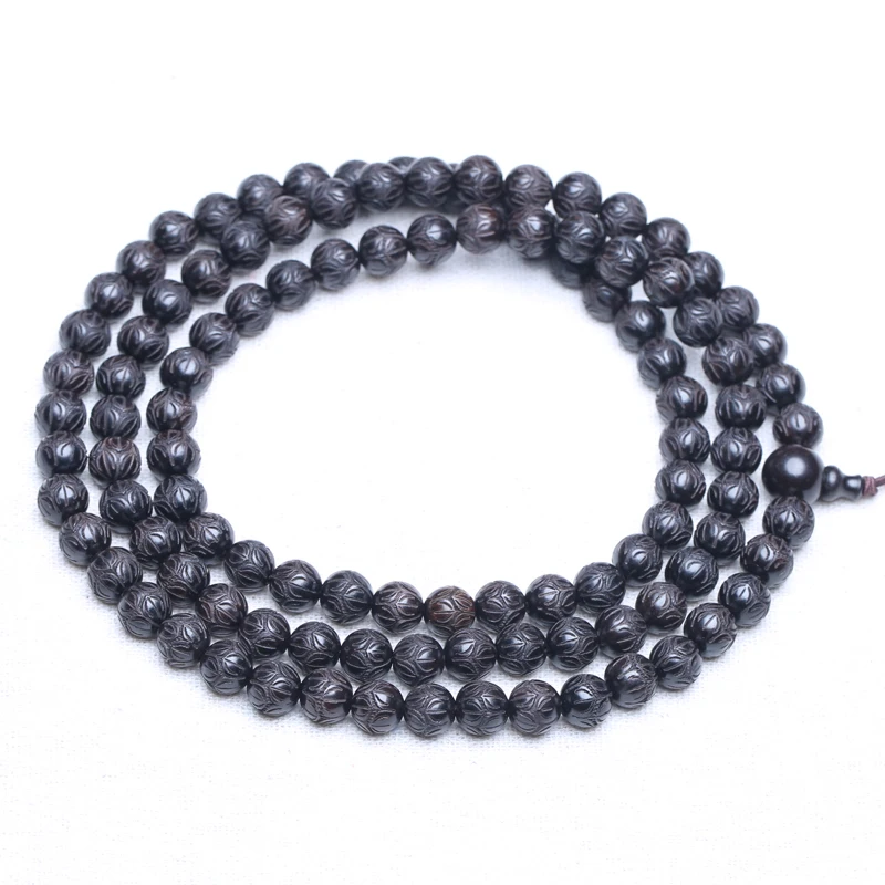 Lucky Ebony Bracelet 108 Buddha Beads 8mm Lotus Bead Fashion Accessories Unisex Mala Elastic Bangle Necklace