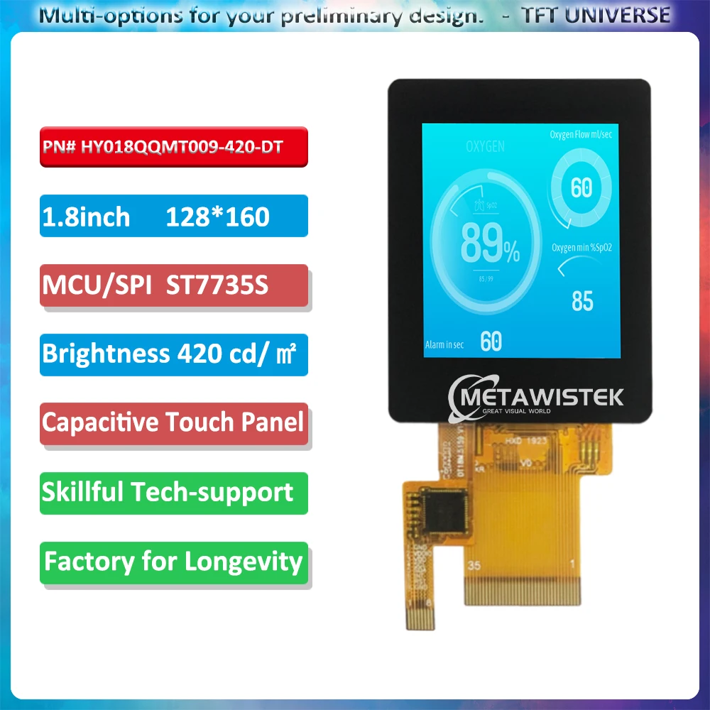 

1.8inch TFT display 128x160 MCU/SPI interface for Hand hold equipment ST7735S controller screen 1.77inch capacitive touch panel