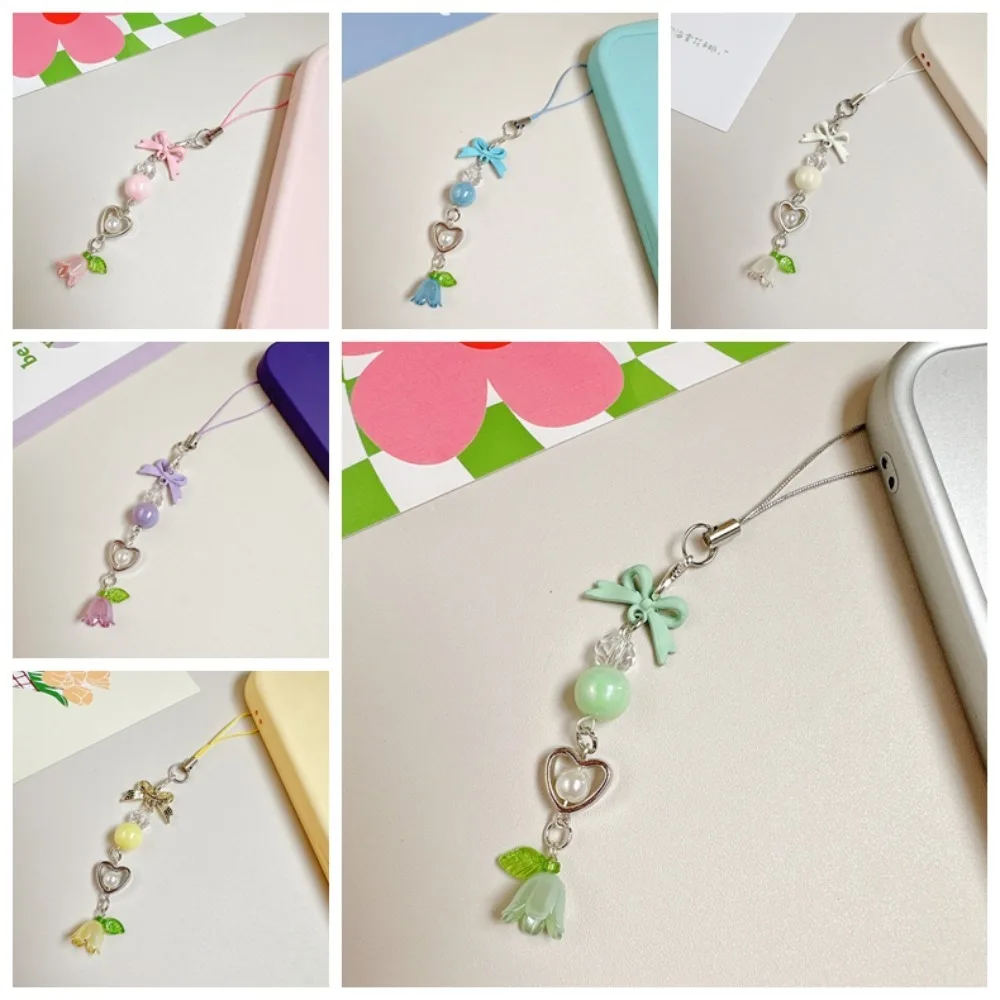 Цепочка для телефона с бантом и бусинами, ремешок на запястье с защитой от потери, ремешок для мобильного телефона, украшение, подвеска, ремешок для мобильного телефона, женский ремешок для девочек