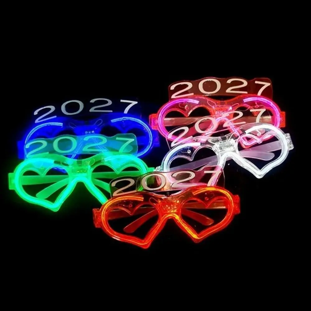 Funny New Year Glow Glasses Heart Shape Number 2027 LED Glow Glasses Cool Lightweight New Year Party Glasses Masquerade Party