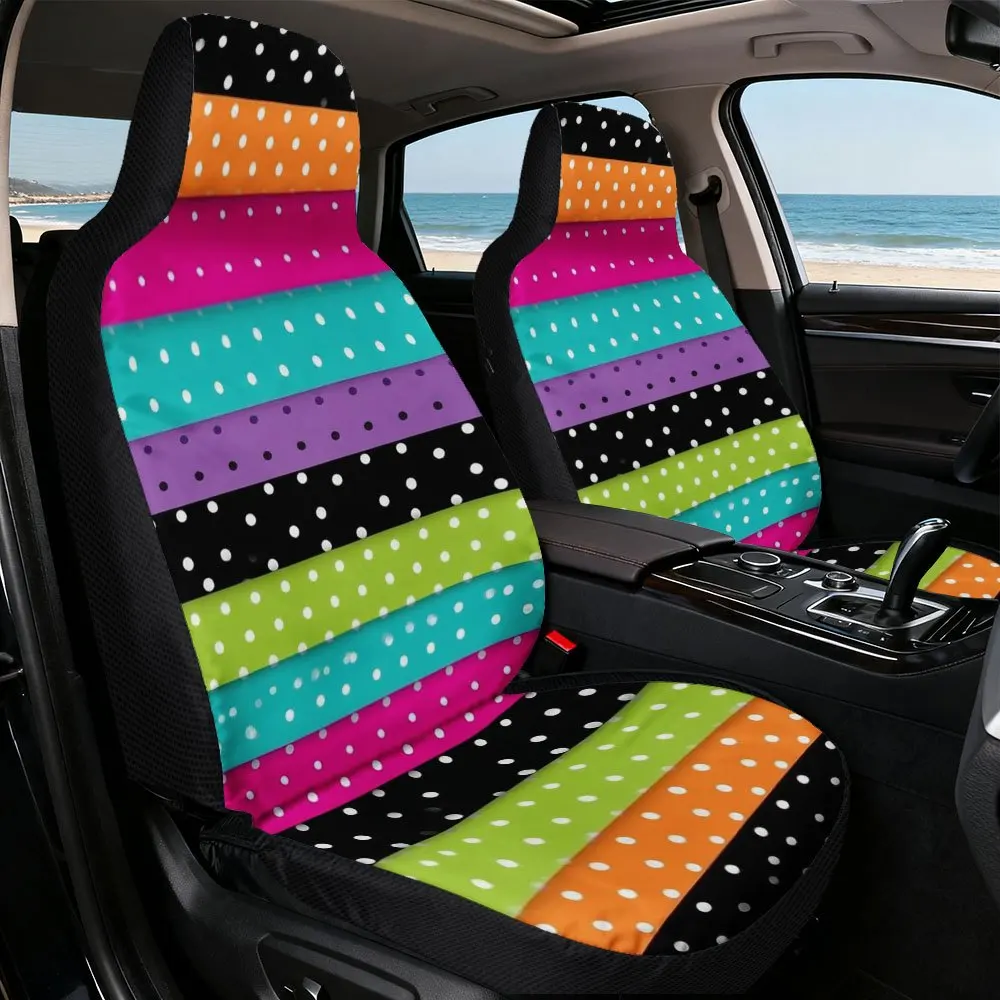 

2D плоская печать, 2 шт., стильные разноцветные чехлы на автомобильные сиденья с узором в горошек и полоску, стильное обновление для декора интерьера передних сидений