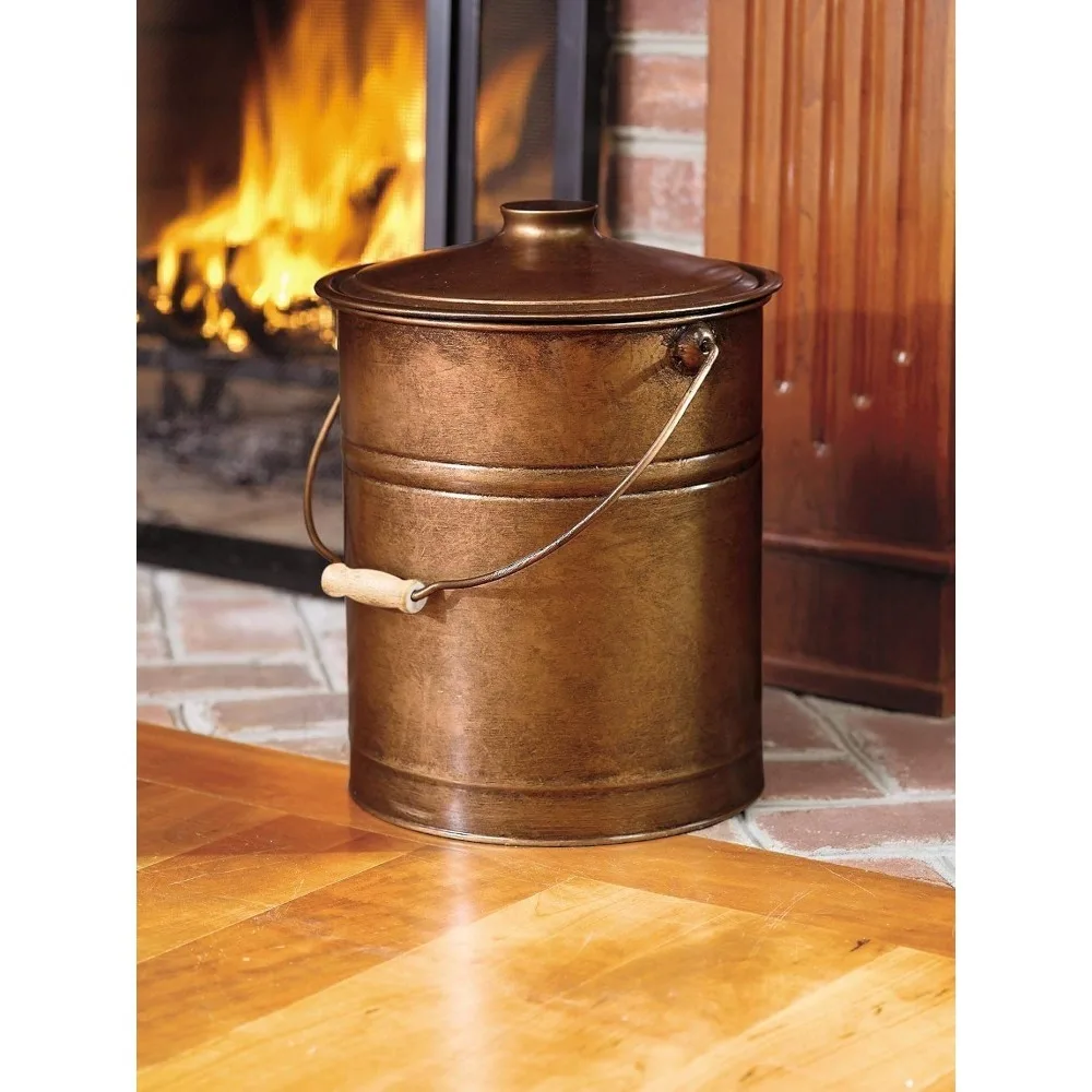 جودة عالية - دلو رماد كبير أسود 3 جالون من النحاس مع غطاء ومقبض خشبي، معدن حديد مجلفن 28 مقياسًا، قاعدة مزدوجة - جديد #2