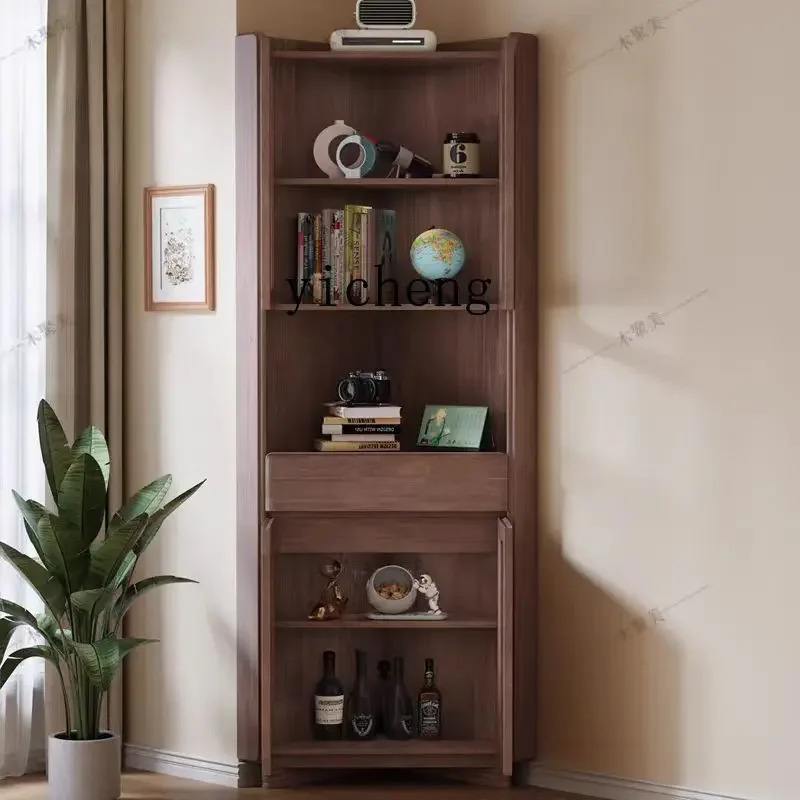 GZ-26   Walnut Wood Living Room Corner Cabinet Small Apartment Household Floor Storage Cabinet