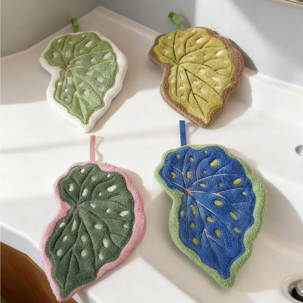 High Quality Cartoon Leaf Hand Towel Coral Velvet Absorb Water Kitchen Handkerchief Thickened Hanging Hand Wipe Kitchen