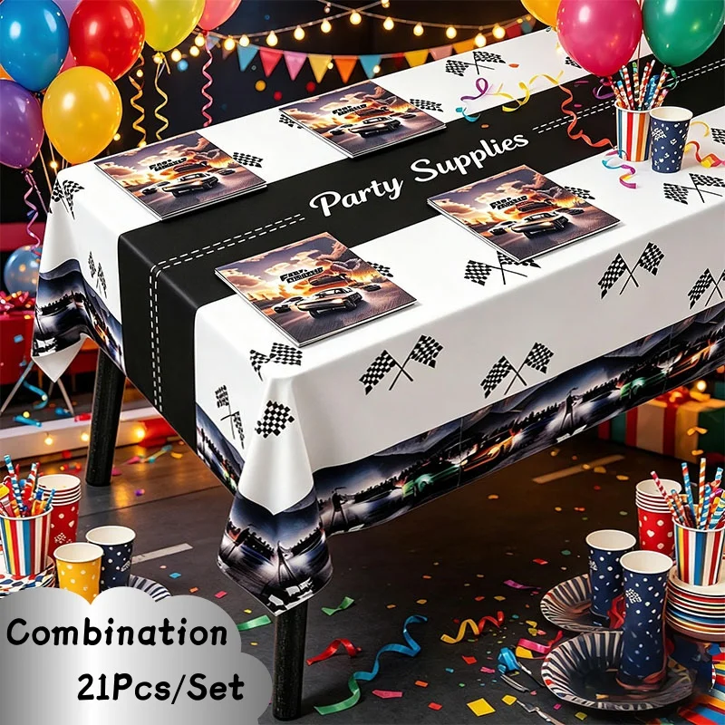 Fast & Furious Tischdecke 1 Stück Servietten 20 Stück Kombination 21 Stück Geburtstagsparty Tischdeko Partyzubehör Papier