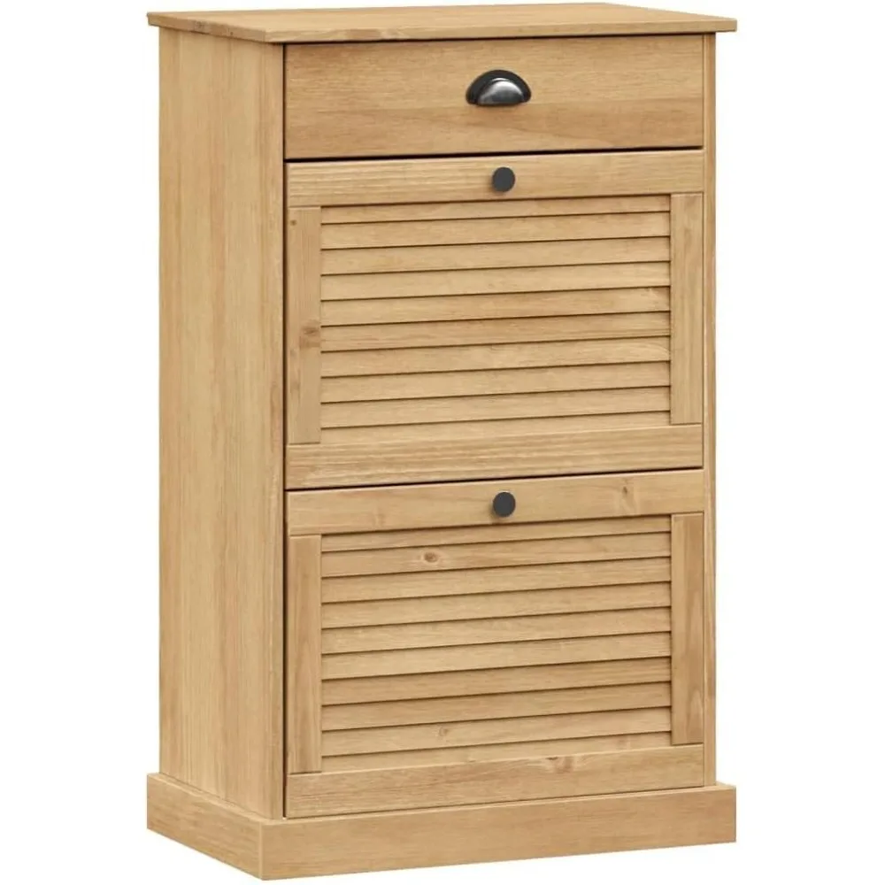 Solid Pine Wood VIGO Shoe Cabinet - Modern Brown Storage Organizer for Entryway and Bedroom