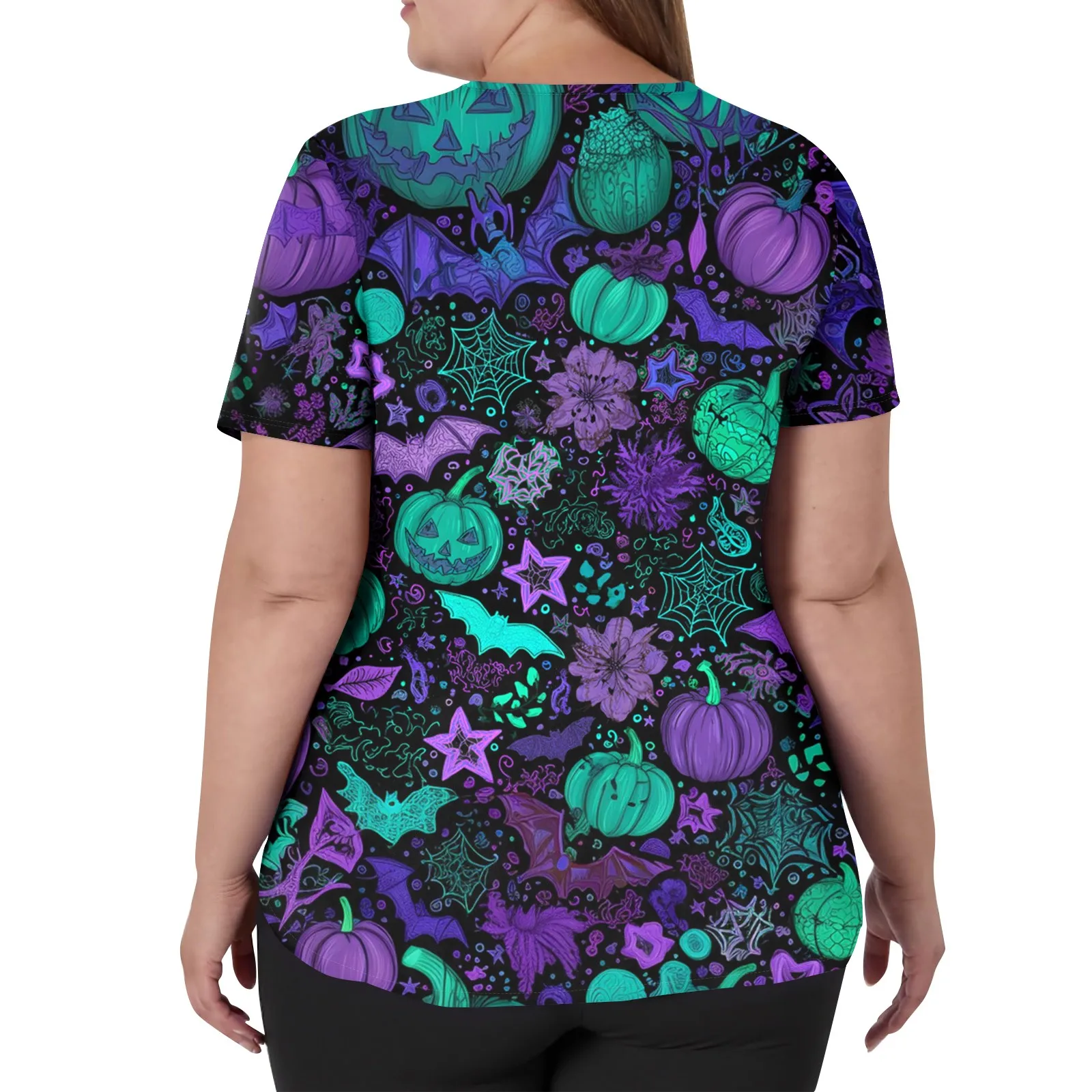 Uniformes médicaux pour femmes, uniformes chirurgicaux dentaires imprimés d'halloween, col en V, manches courtes, gommages noirs, uniforme médical pour femmes