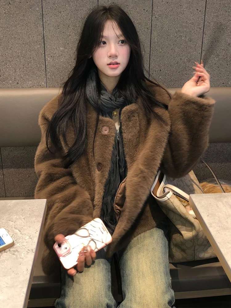 

Young Sle ort Puffer Jaet Women's Loose Fit Fur And Leather Inteated Warmth Simulation Velvet Coat Winter Outer...