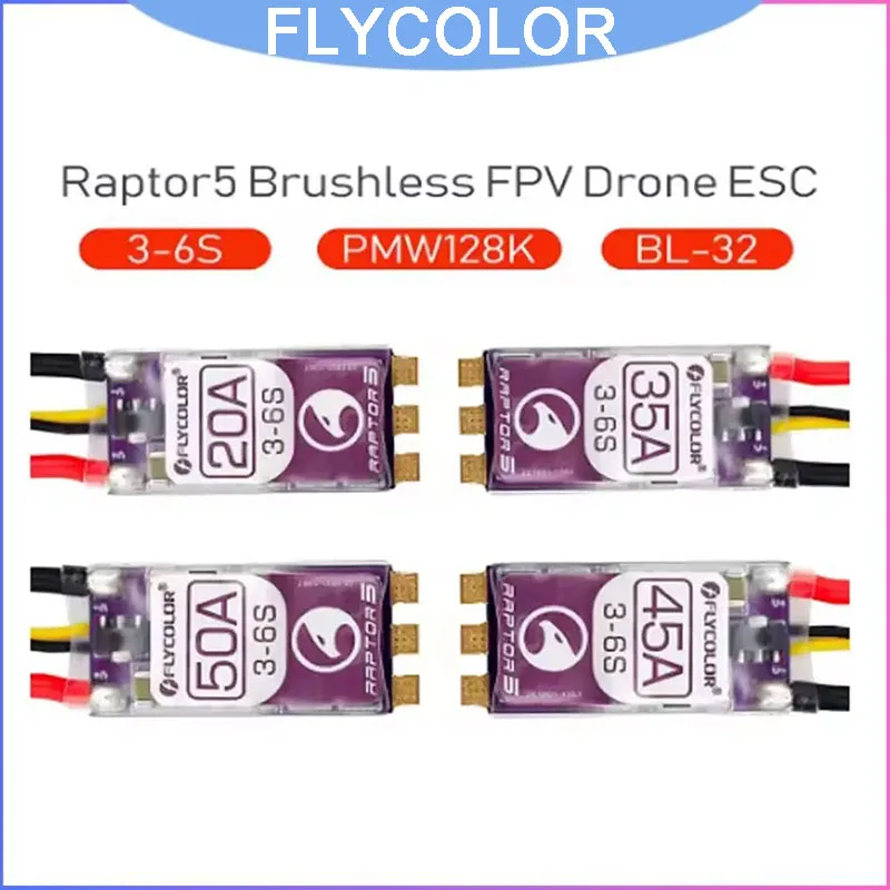 FLYCOLOR Raptor5 20A 35A 45A 50A ESC 3-6S, ARM 32-битный STM32G071 128K PWM для RC FPV гоночных дронов