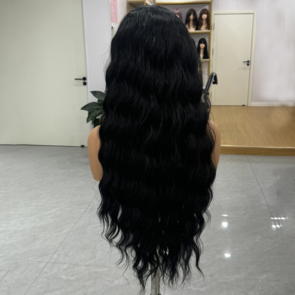 Peruca preta onda longa peruca de renda cabelo sintético natural ondulado peruca longa onda profunda perucas dianteiras do laço para mulheres uso diário cosplay par