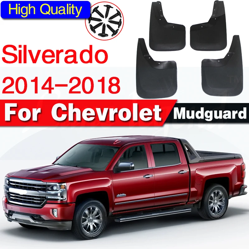 Car Mud Flaps For 14-18 Chevrolet Silverado 1500 Front+Rear Mudflaps Splash Guards Mud Flap Mudguards Fender Styling Set Molded