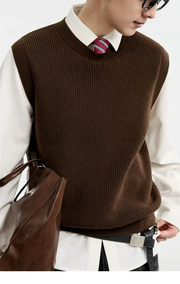 Autumn and winter 100% pure cashmere sleeveless knitted vest men's casual solid color Joker vest