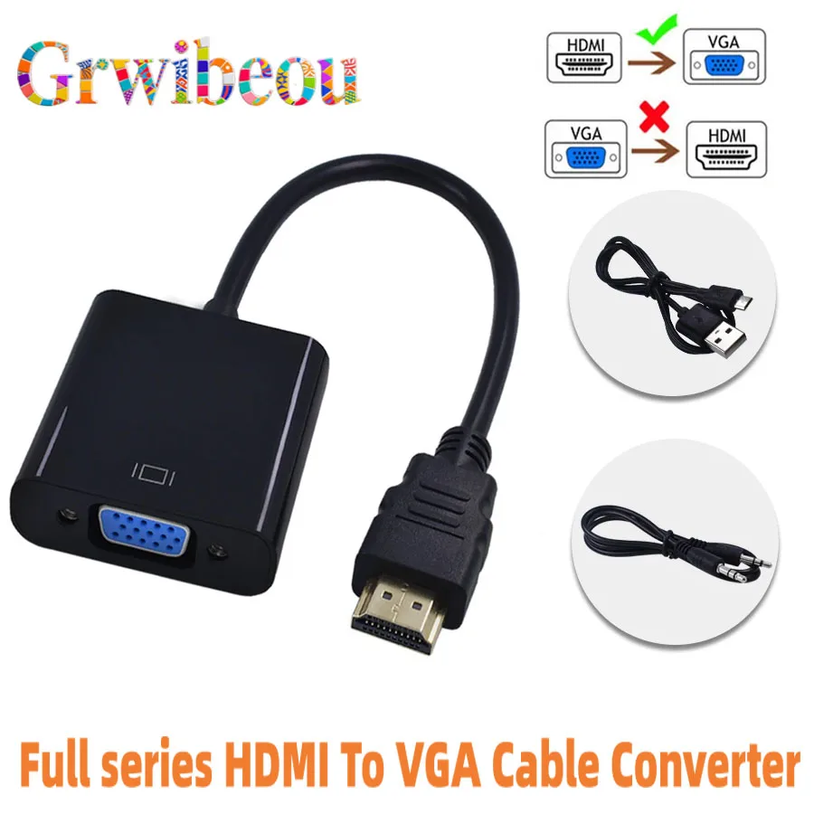 HD 1080P HDMI-compatible To VGA Cable Converter With Audio Power Supply Male To Female Converter Adapter for PC TV Tablet laptop
