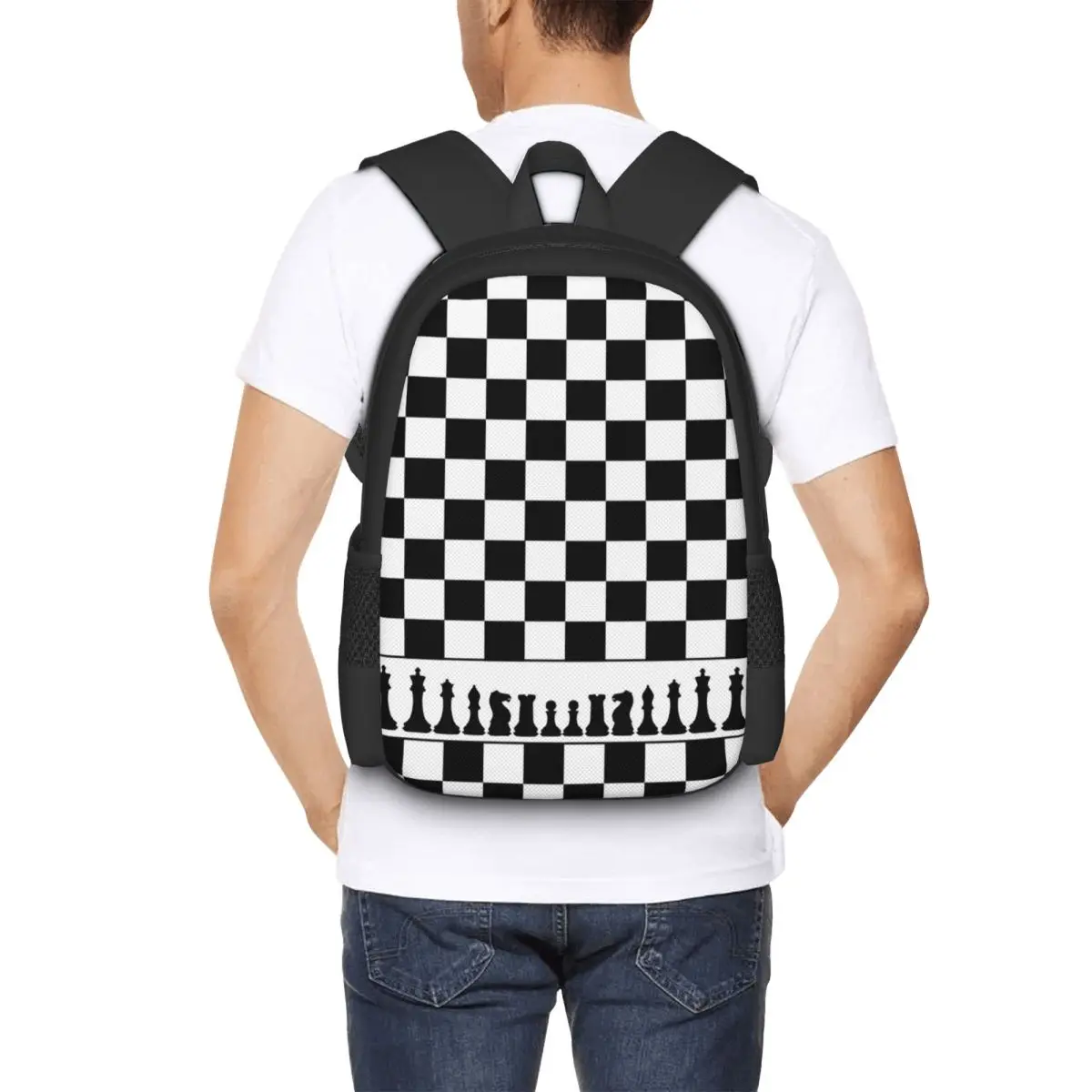 Chess Board Black And White Grid Checkered Student Backpack School Bag Hiking Travel Daypack for  Fashion Bookbag Shoulder Bags